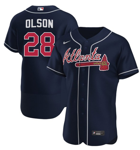 Women's Atlanta Braves #28 Matt Olson Navy Stitched Jersey(Run Small)